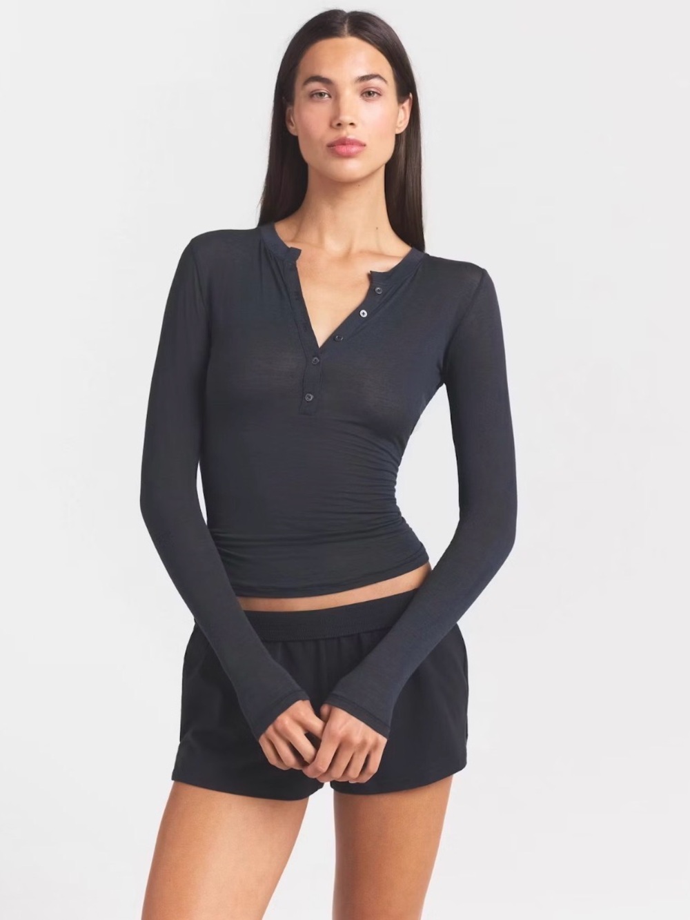 SKIMS Sheer Modal Long-Sleeve Henley Top